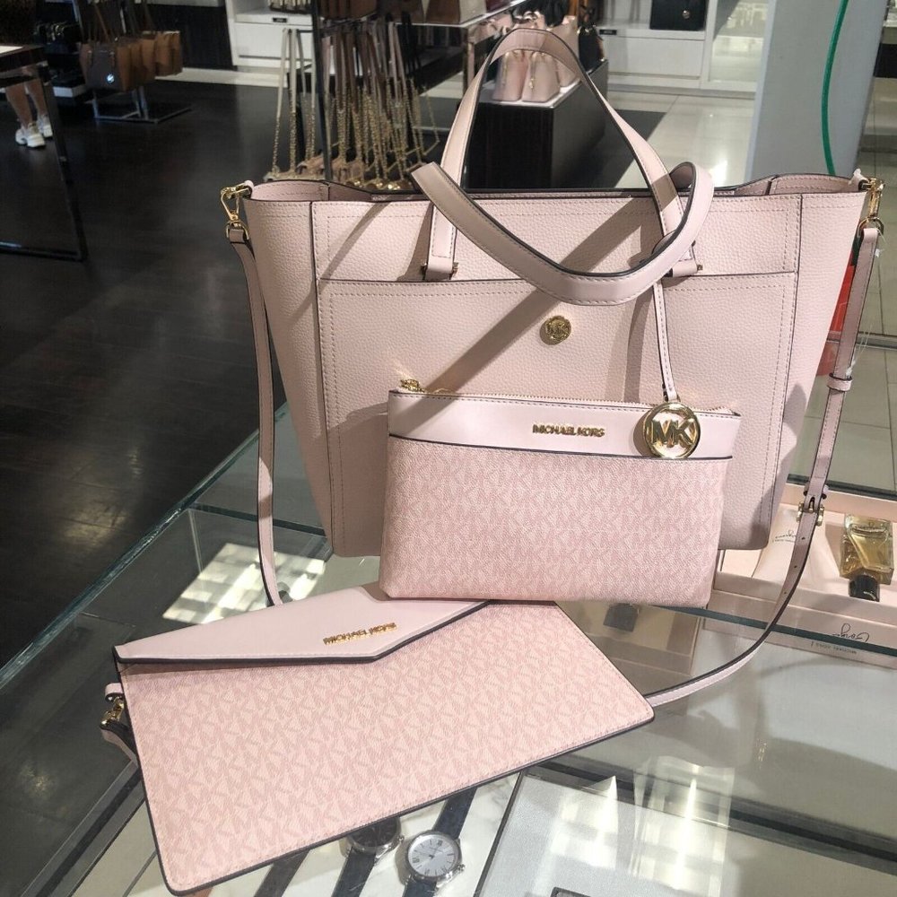 Michael Kors Maisie Ladies Large Leather 3-in-1 Tote Bag Crossbody Powder Blush